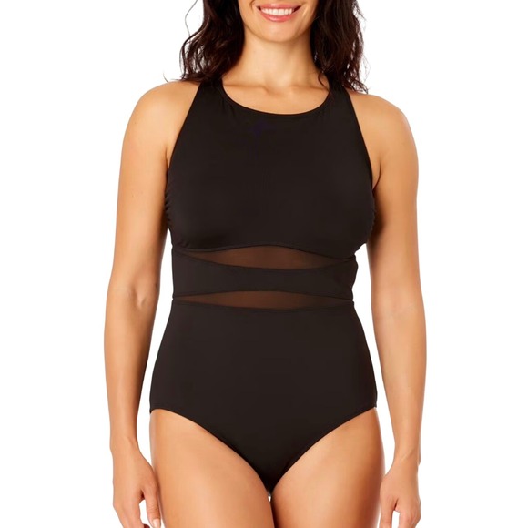 Lands' End Black Mesh Inset One Piece Swimsuit NWT Size XXL - Picture 1 of 10